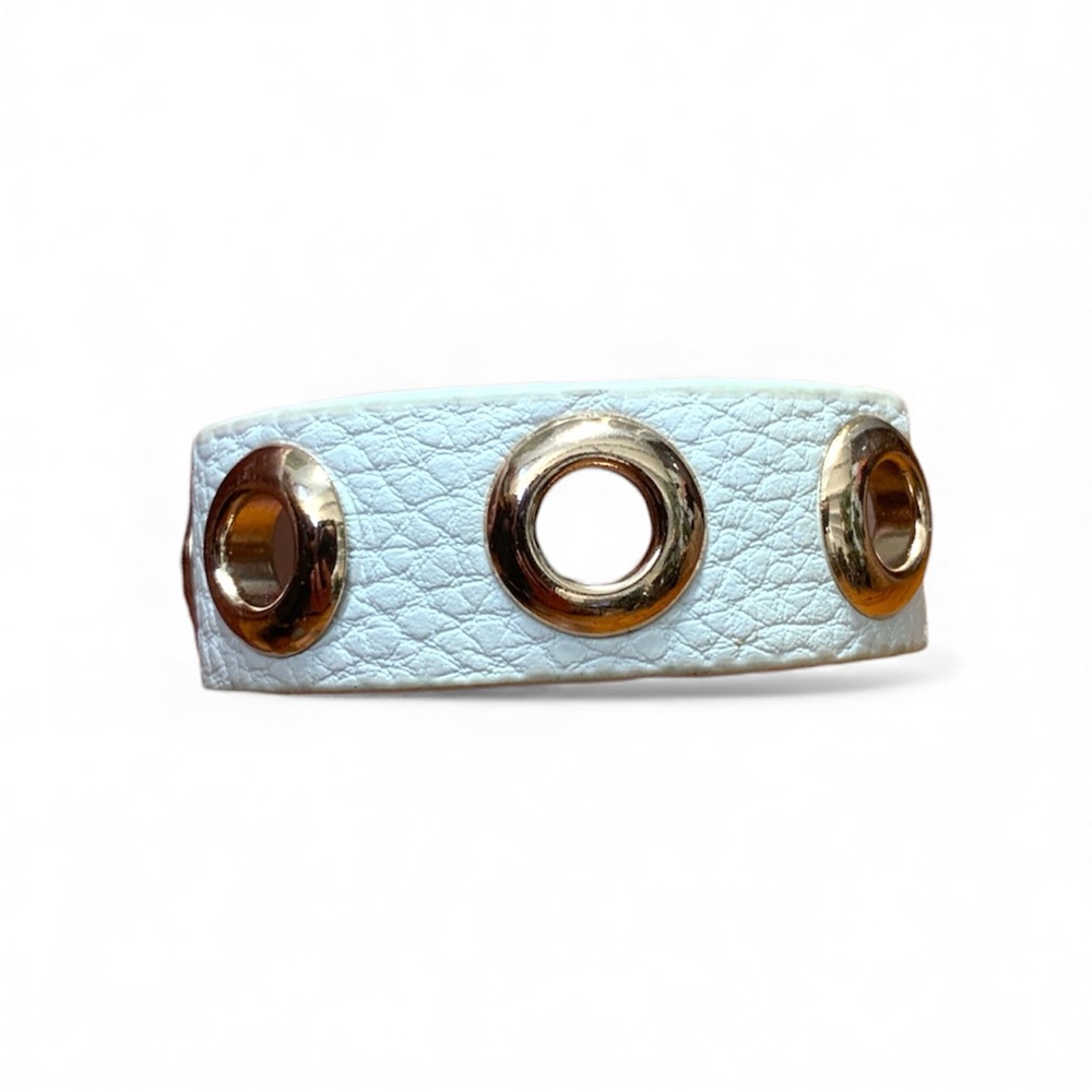 White Leather Bracelet with Gold Accents